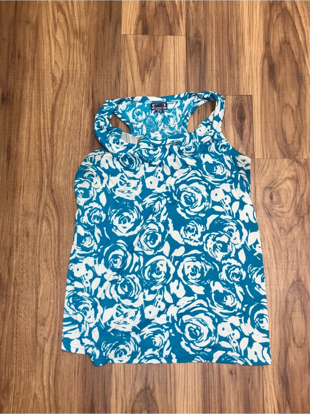 Talbots Teal Floral Racerback Tank Top - Teal/White